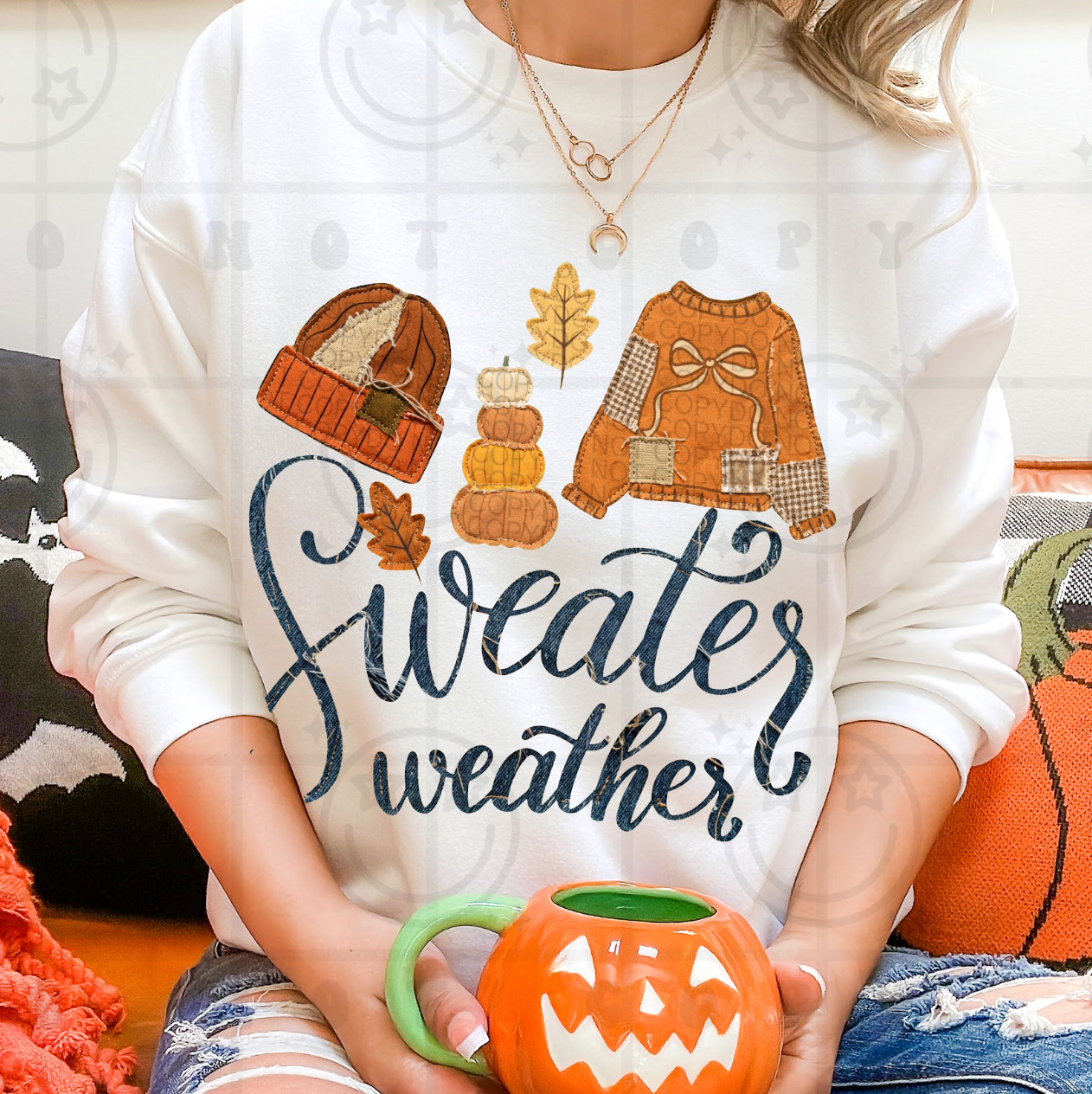 Sweater Weather Faux Embroidery #7045 - Ready to Press DTF Transfer Full Color
