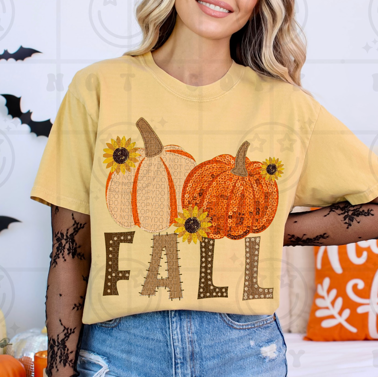 Faux Embroidery Sunflower & Pumpkins Fall #7068 - Ready to Press DTF Transfer Full Color