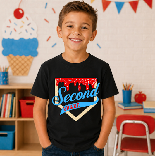 Second Grade Baseball Ice Cream Drip #7087 - Ready to Press DTF Transfer Full Color