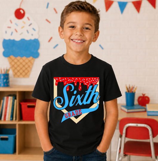 Sixth Grade Baseball Ice Cream Drip #7091 - Ready to Press DTF Transfer Full Color