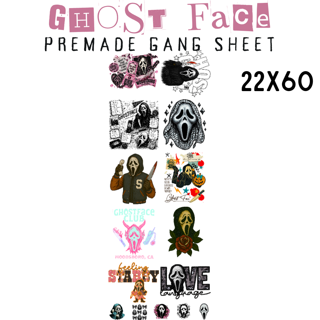 Ghost Face Pre-Made DTF Gang Sheet 22x60
