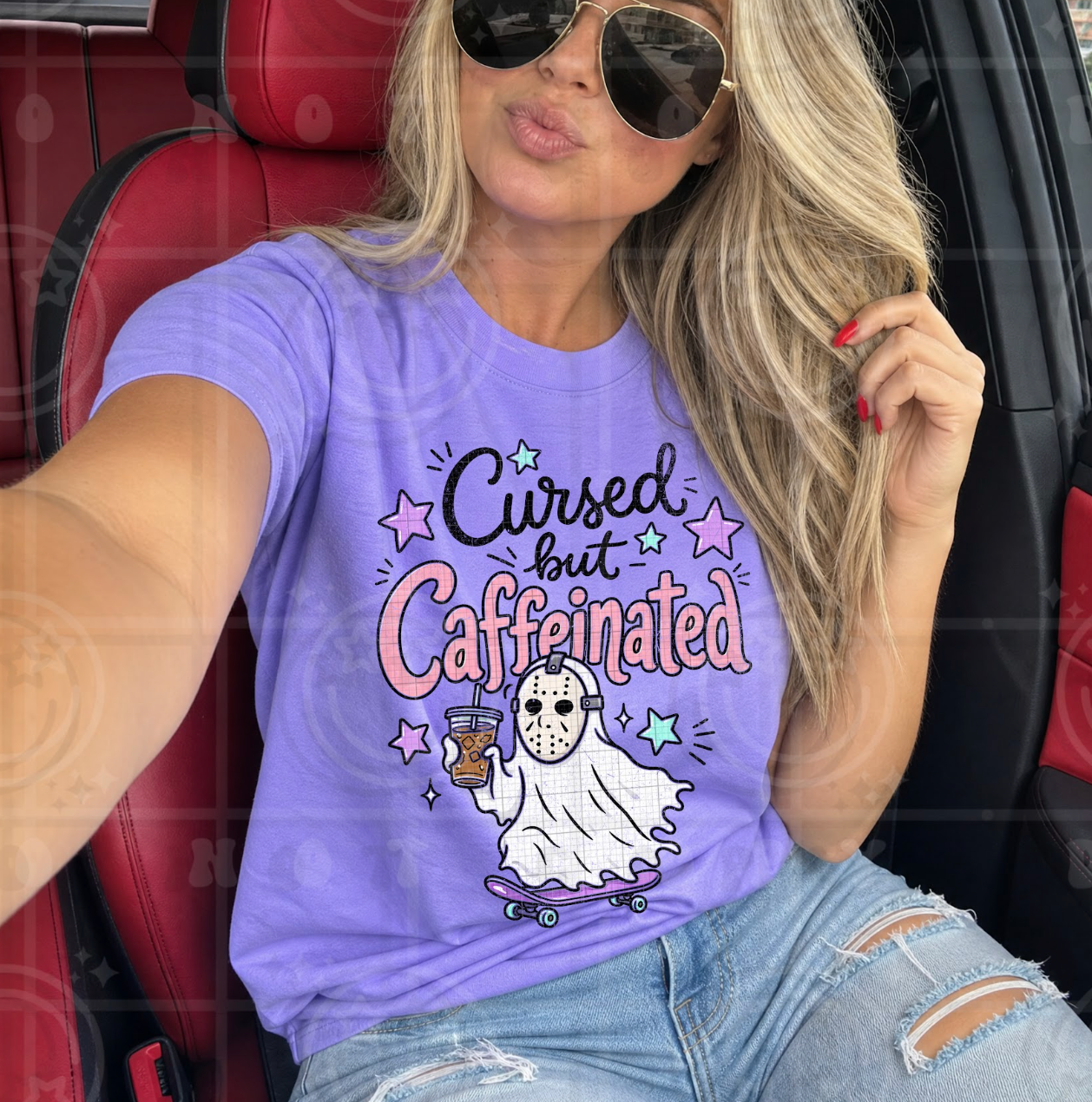 Cursed But Caffeinated Ghost #7103 - Ready to Press DTF Transfer Full Color