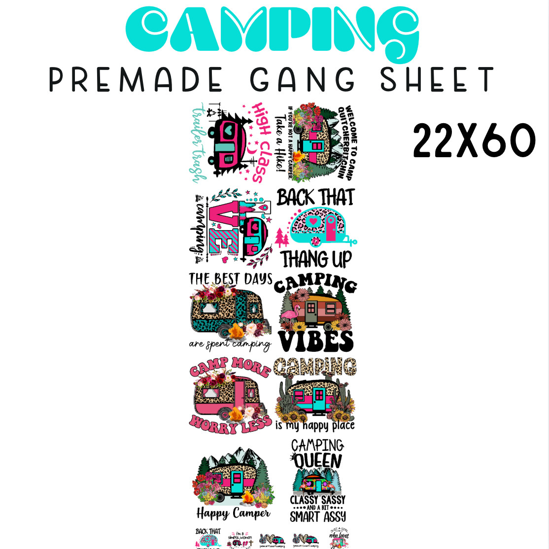 Camping 2 Pre-Made DTF Gang Sheet 22x60