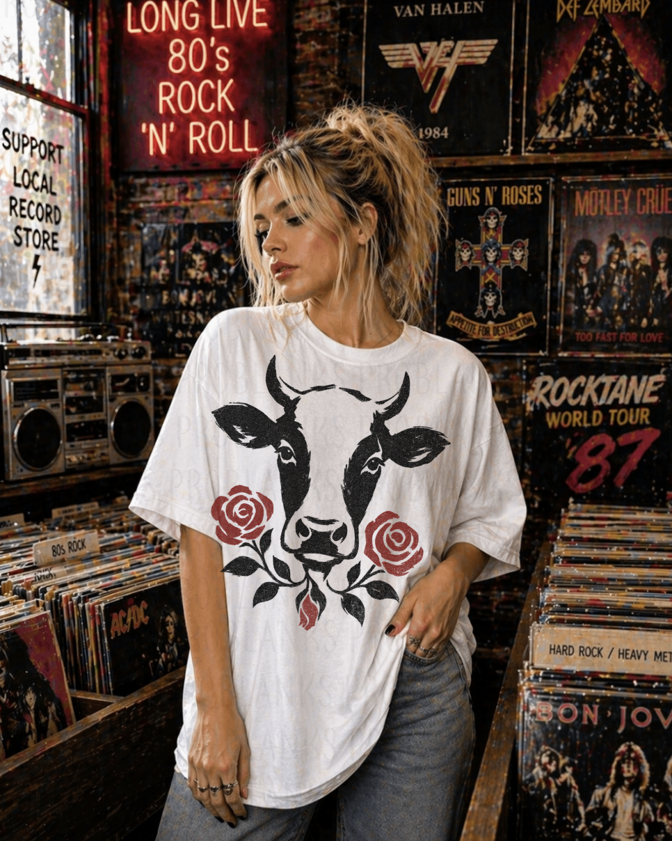 Gothic Cow Floral Doodle #7131 - Ready to Press DTF Transfer Full Color