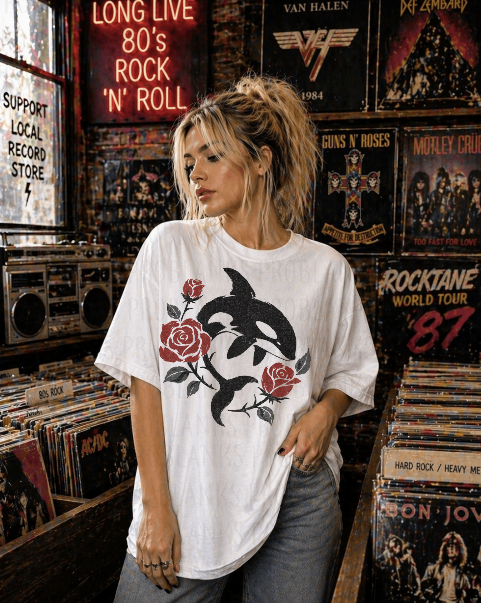 Gothic Dolphin Floral Doodle #7140 - Ready to Press DTF Transfer Full Color