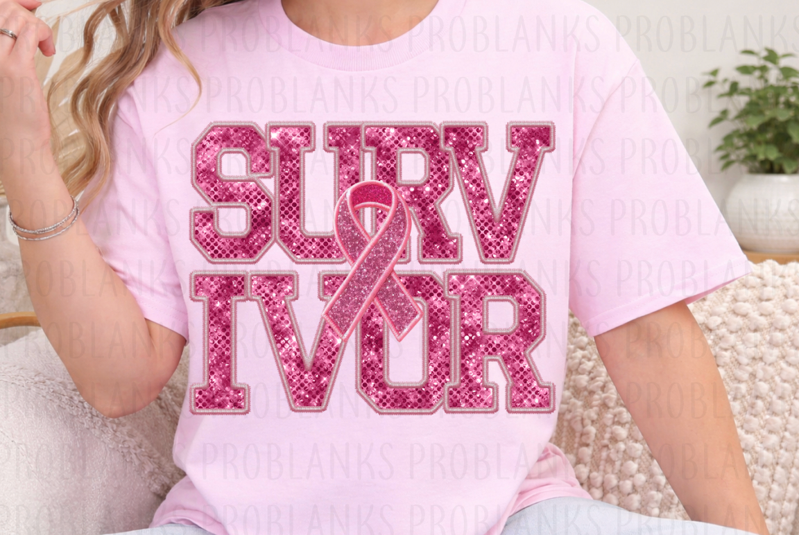 Faux Sequin Breast Cancer Survivor - $2 Transfer Thursday - ADULT 11 Inch Transfer