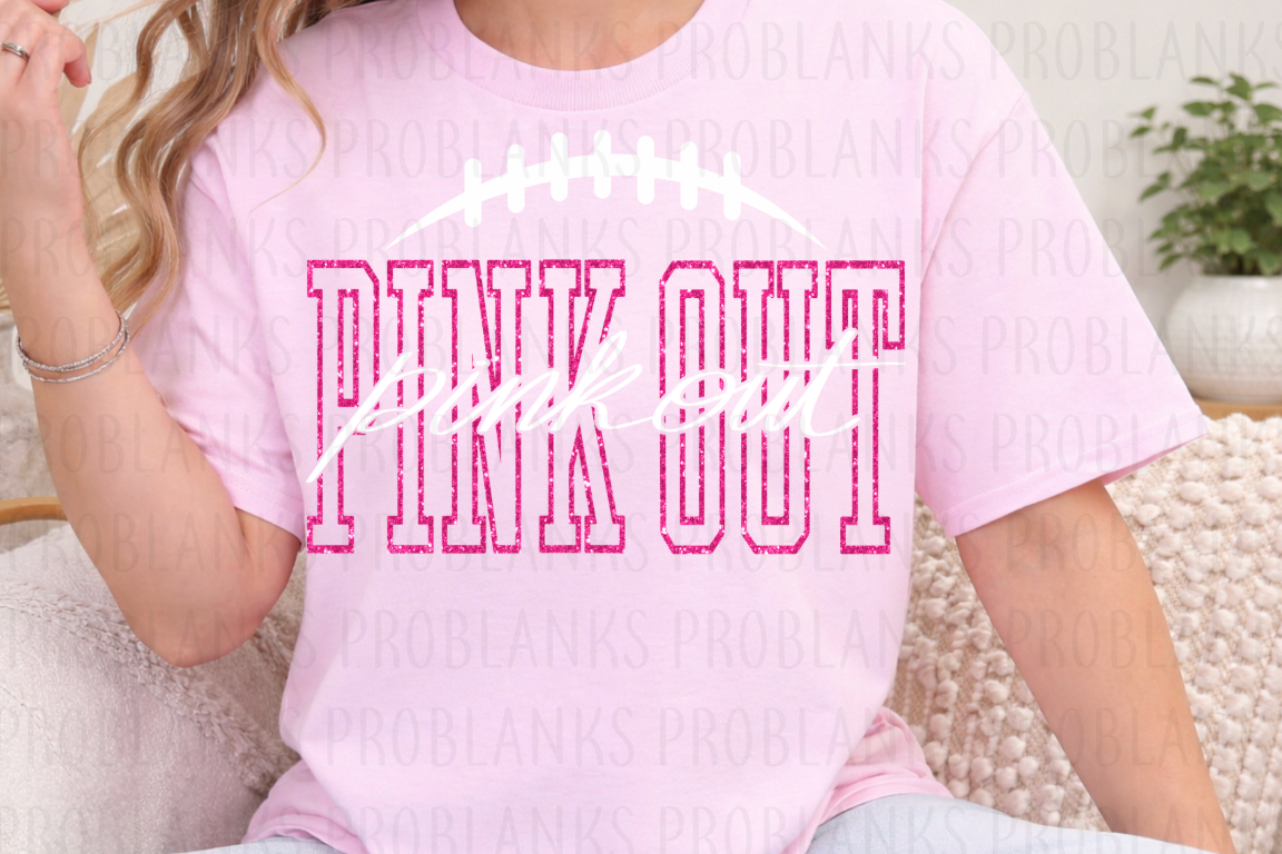 Football Faux Glitter Pink Out - $2 Transfer Thursday - ADULT 11 Inch Transfer