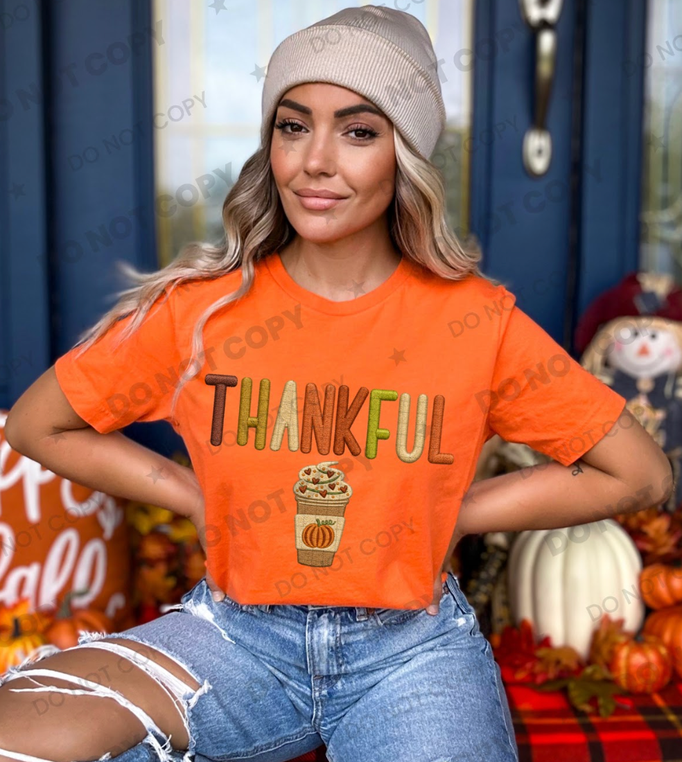 Faux Embroidery - Thankful Latte #7245 - Ready to Press DTF Transfer Full Color