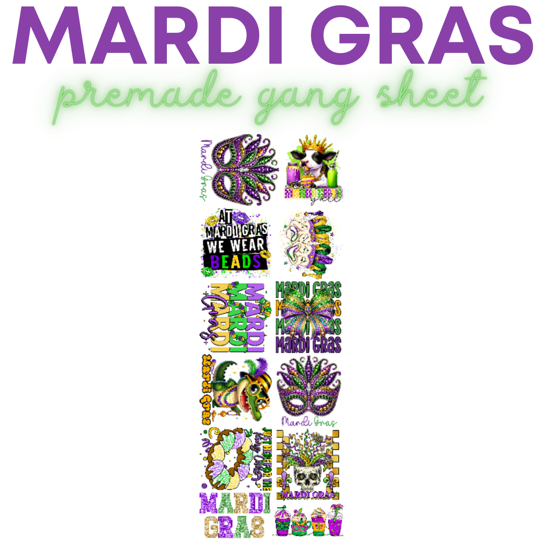 Mardi Gras Premade DTF Gang Sheet 22x60 - Pro Blanks