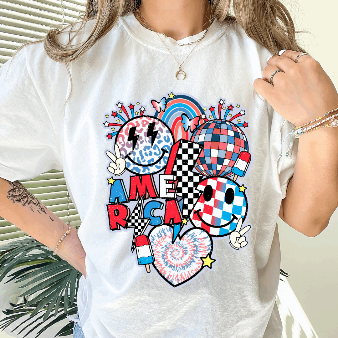 America Smiley - Ready to Press DTF Transfer Full Color - Pro Blanks