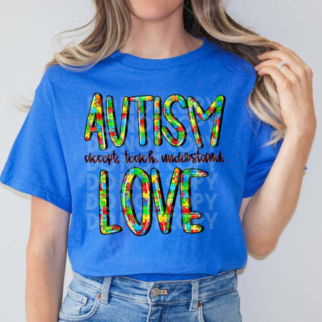 Autism Love #1952 - Ready to Press DTF Transfer Full Color - Pro Blanks
