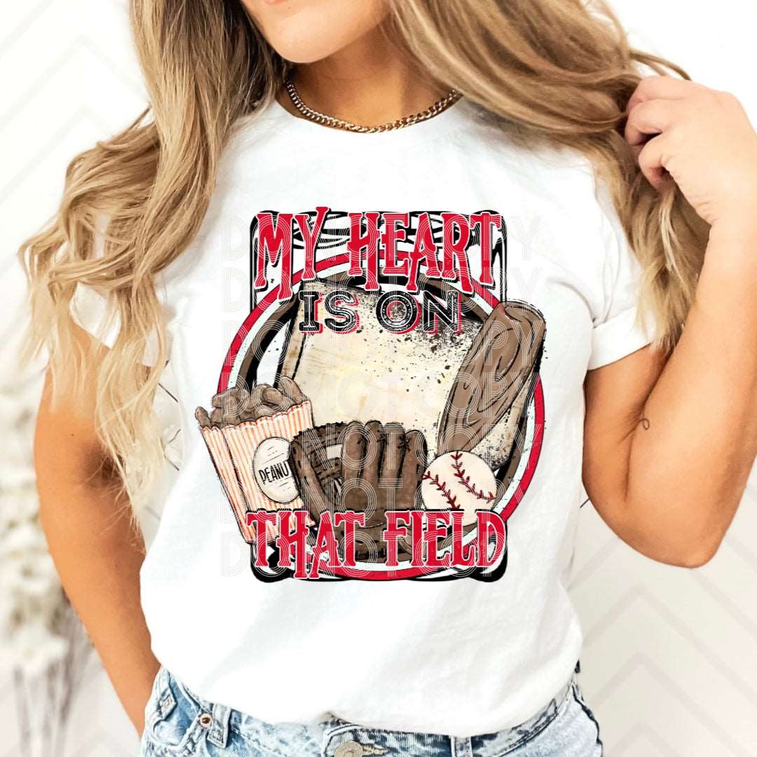 Baseball My Heart Is On That Field Red #1894 - Ready to Press DTF Transfer Full Color - Pro Blanks