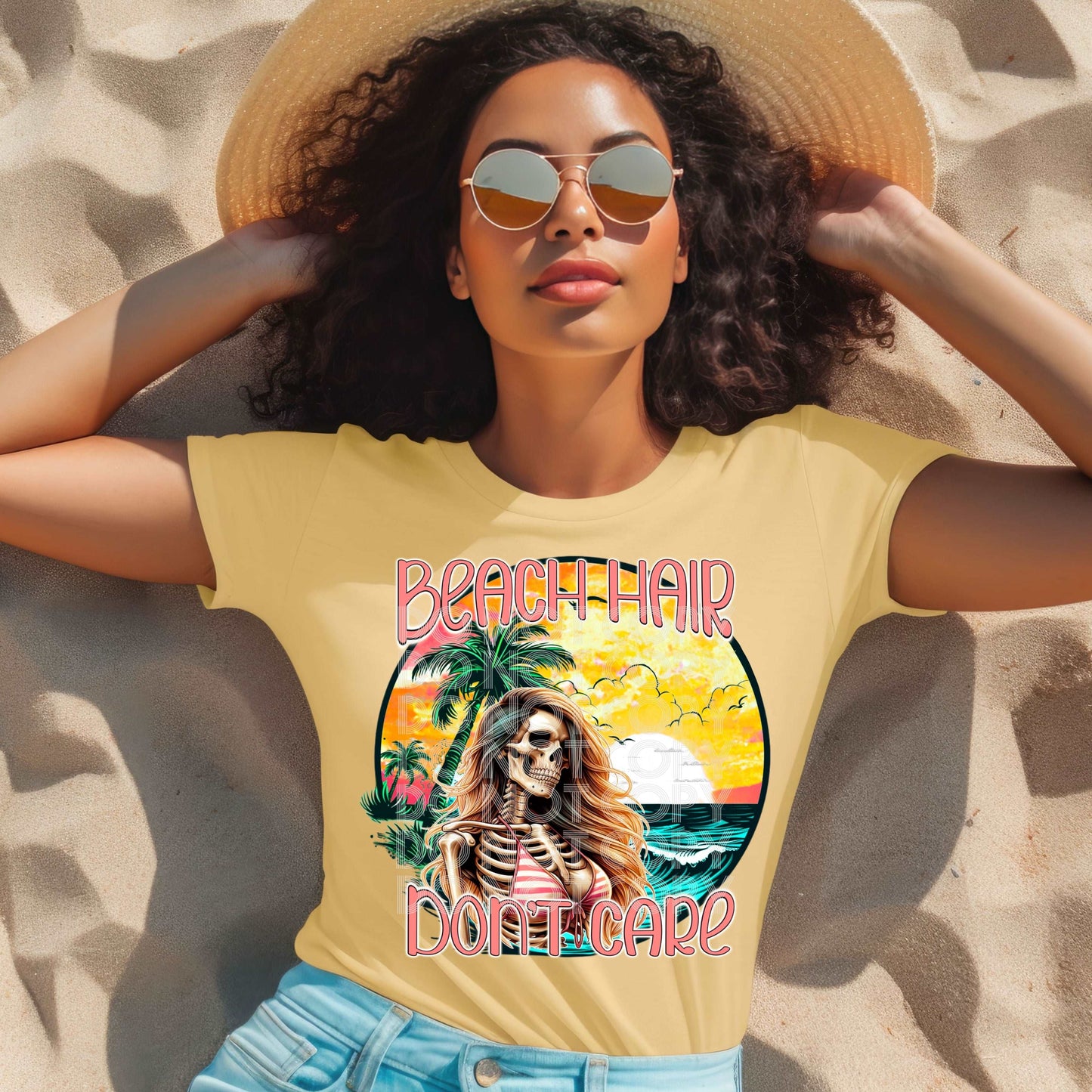 Beach Hair Don't Care #3124 - Ready to Press DTF Transfer Full Color - Pro Blanks