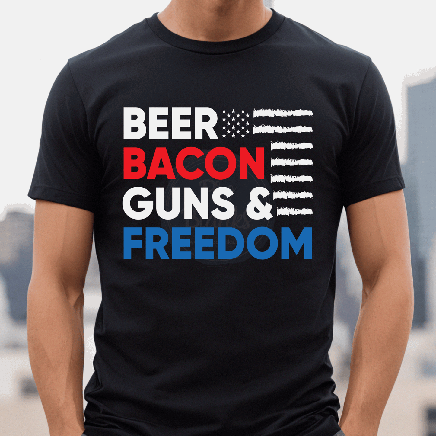 Beer Bacon Guns & Freedom - Ready to Press DTF Transfer Full Color - Pro Blanks