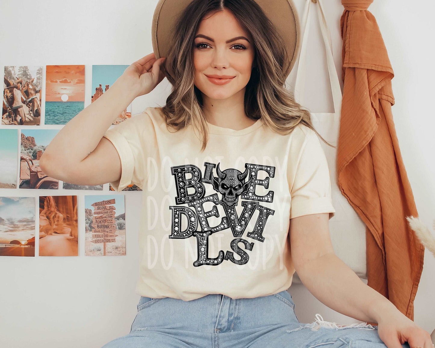 Blue Devils Rhinestone #3507 - Ready to Press DTF Transfer Full Color - Pro Blanks