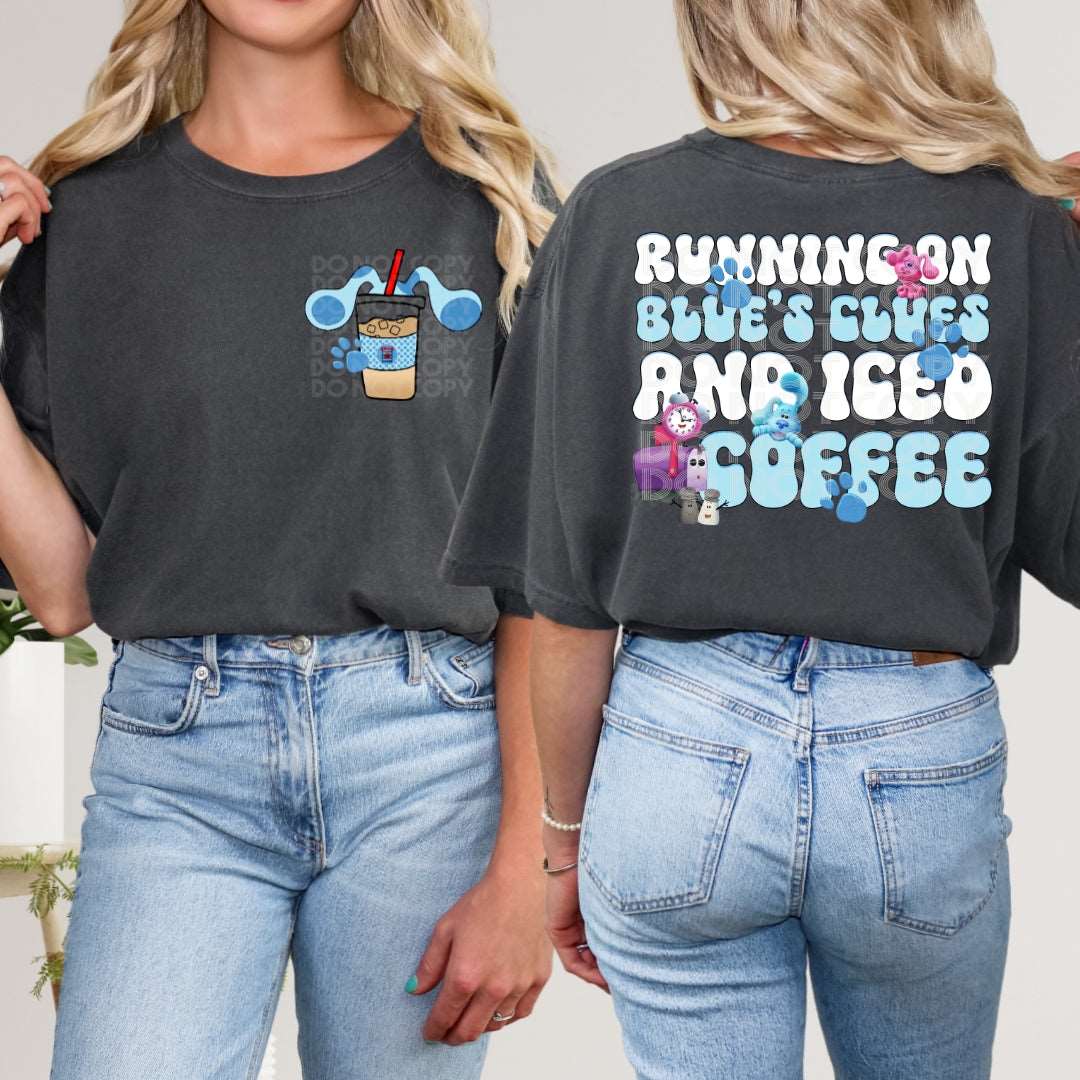 Blues Clues & Iced Coffee POCKET ONLY #1493  - Ready to Press DTF Transfer Full Color - Pro Blanks