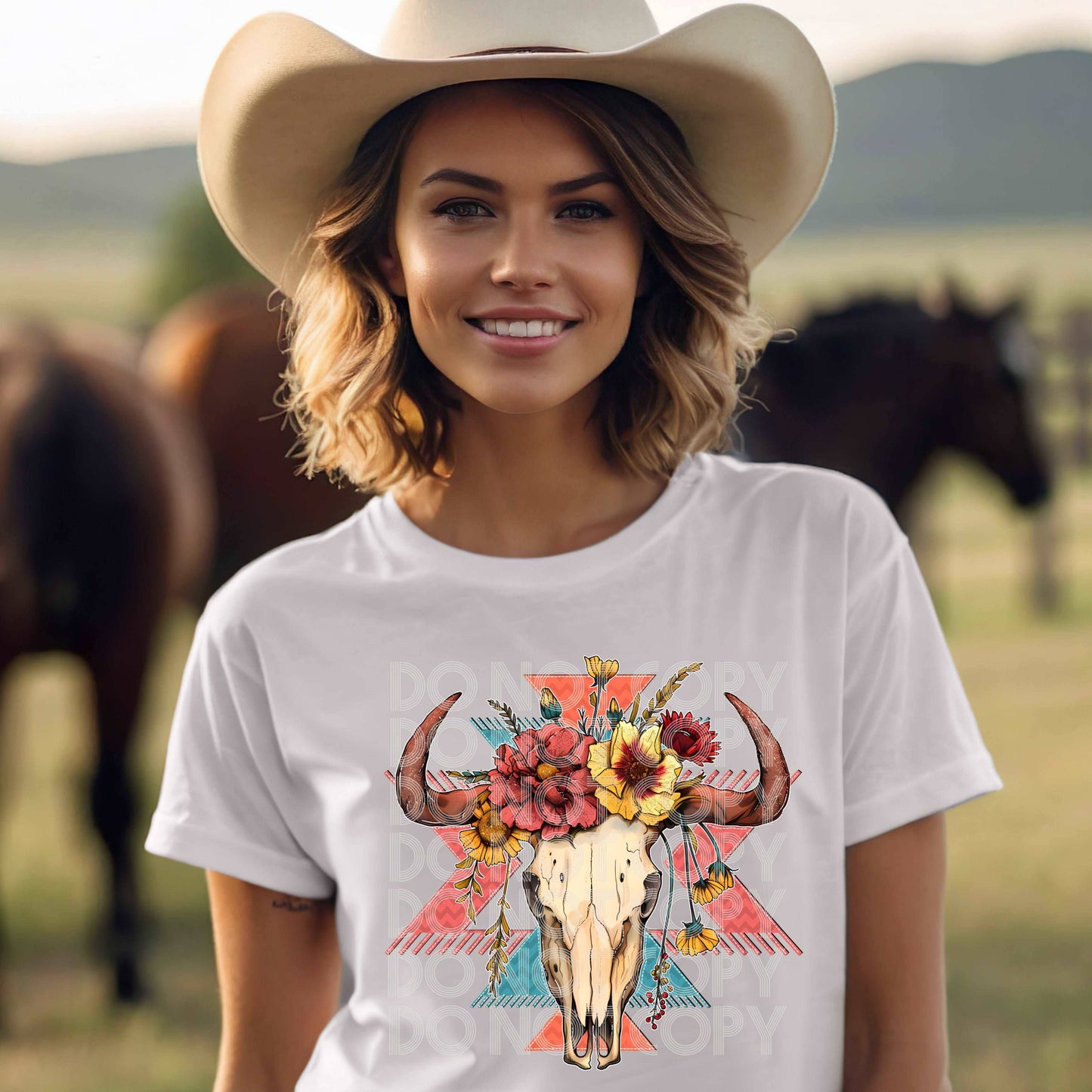 Boho Skull #3144 - Ready to Press DTF Transfer Full Color - Pro Blanks