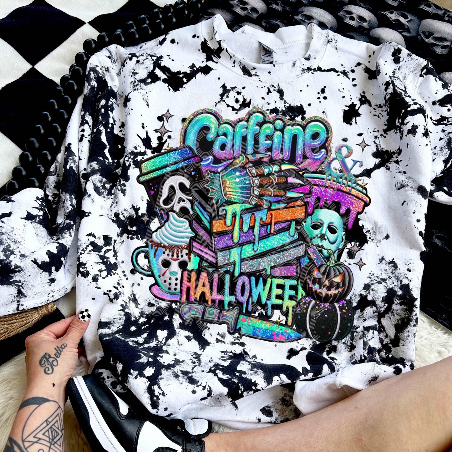 Caffeine & Halloween #3556 - Ready to Press DTF Transfer Full Color - Pro Blanks