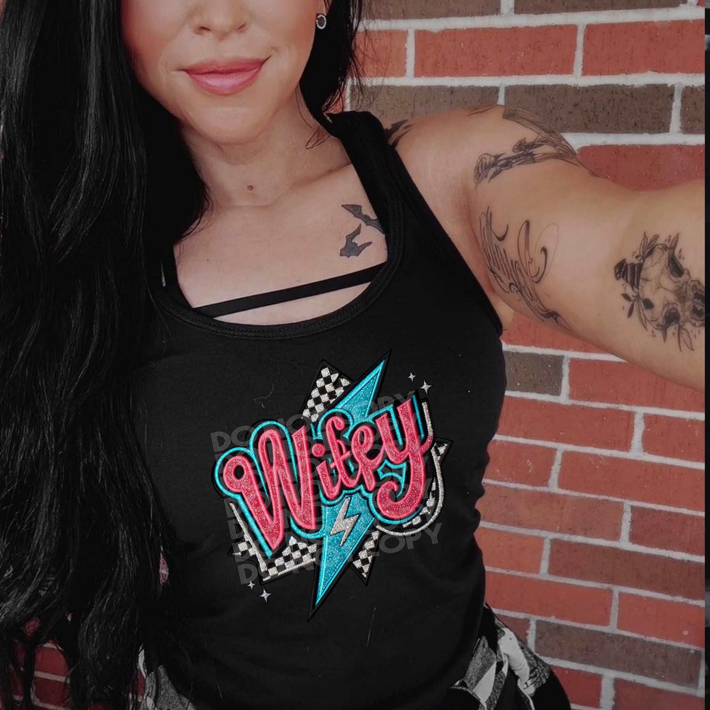 Checkered Wifey #3139 - Ready to Press DTF Transfer Full Color - Pro Blanks