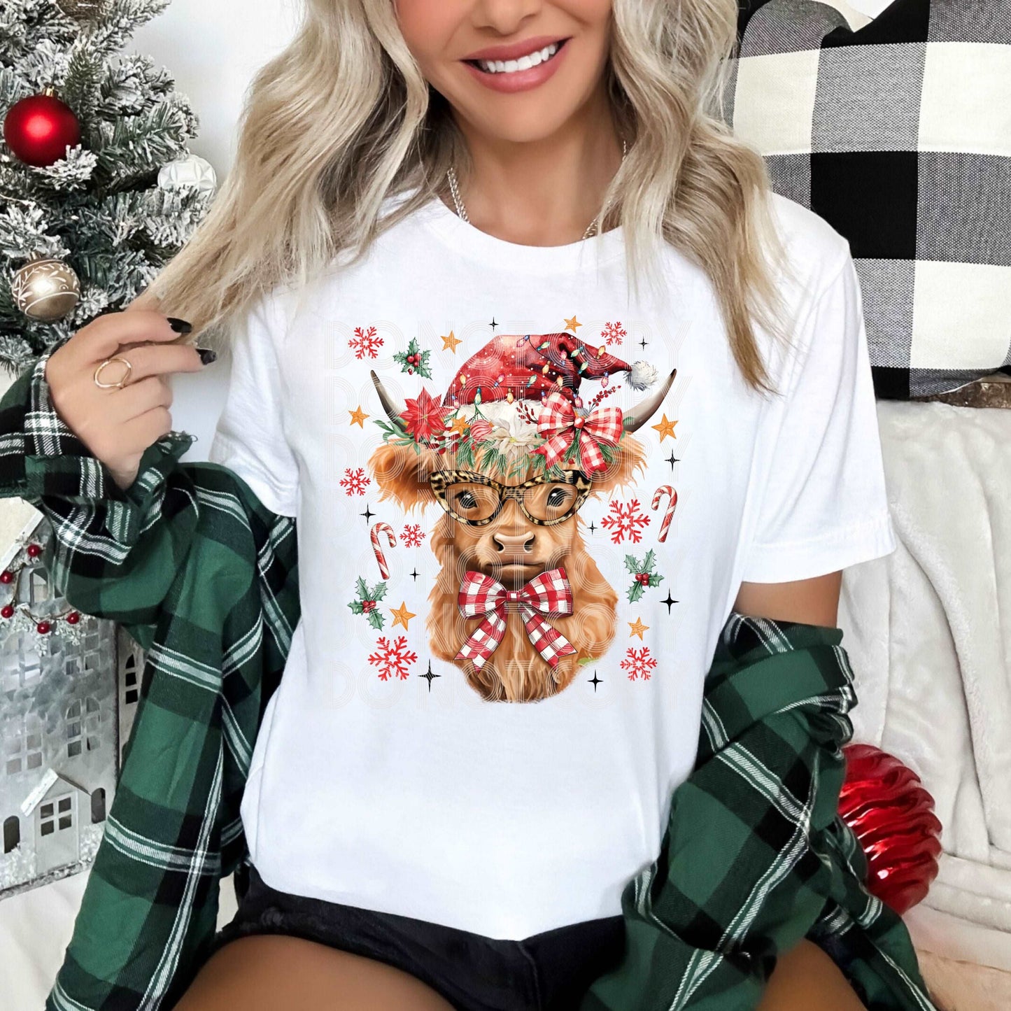 Christmas Highland Cow #3971 - Ready to Press DTF Transfer Full Color - Pro Blanks