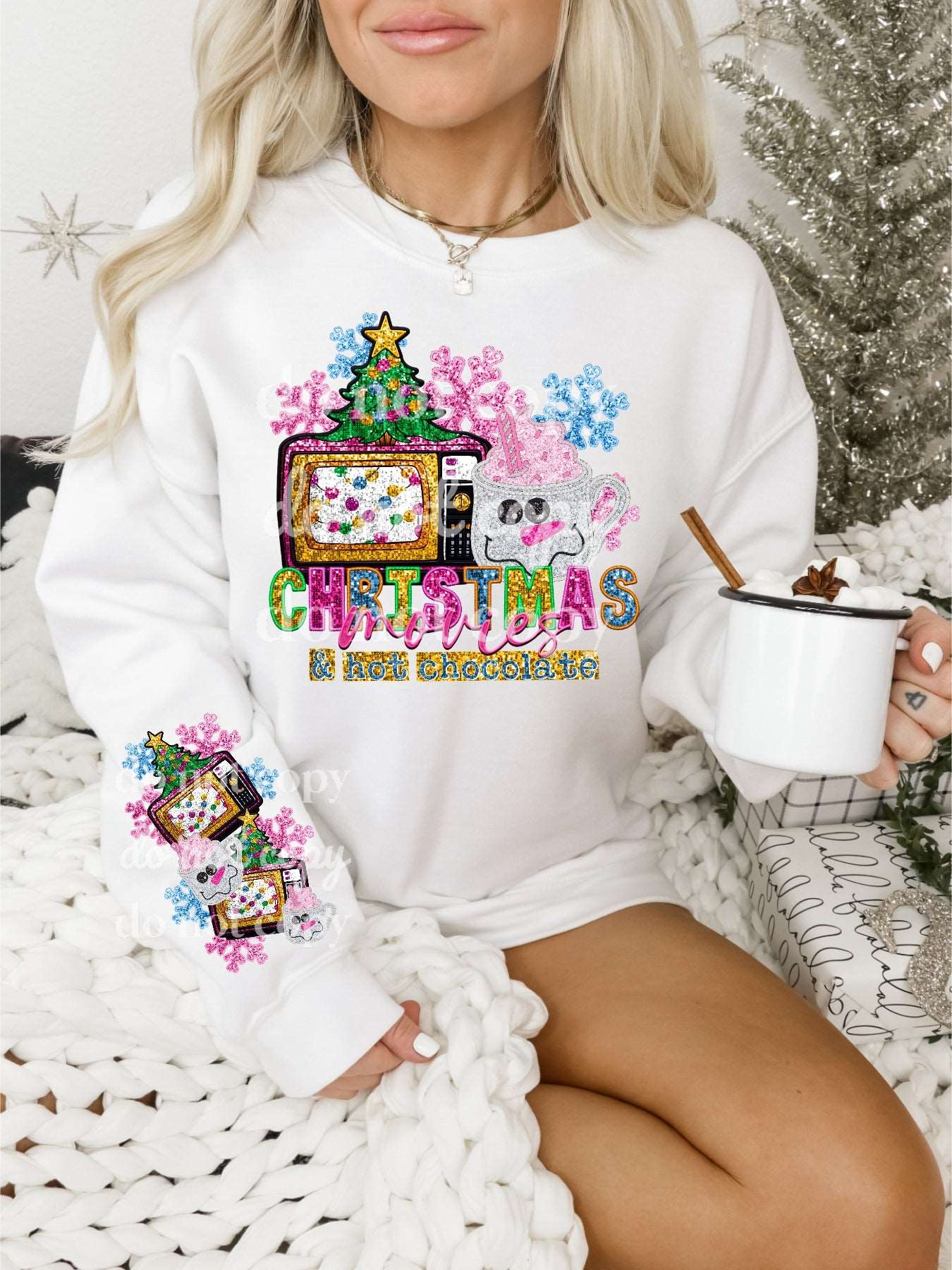 Christmas Movies And Hot Chocolate #1022 - Ready to Press DTF Transfer Full Color - Pro Blanks