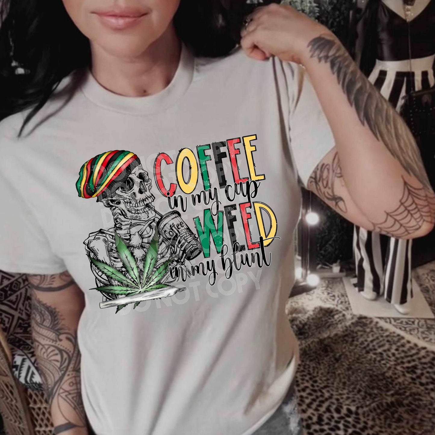 Coffee Cup Weed Blunt #3002 - Ready to Press DTF Transfer Full Color - Pro Blanks