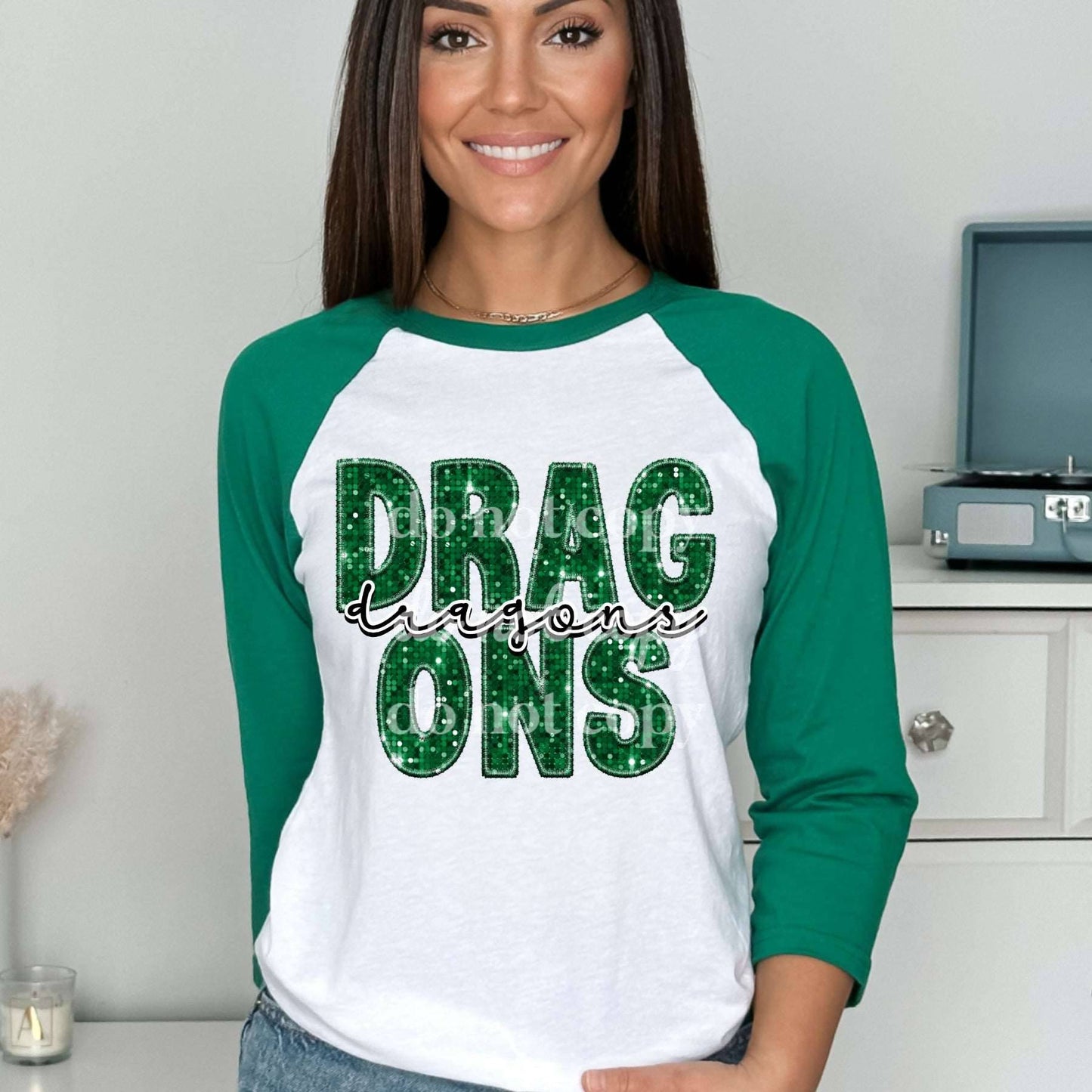 Dragons Green Sequins - Ready to Press DTF Transfer Full Color - Pro Blanks