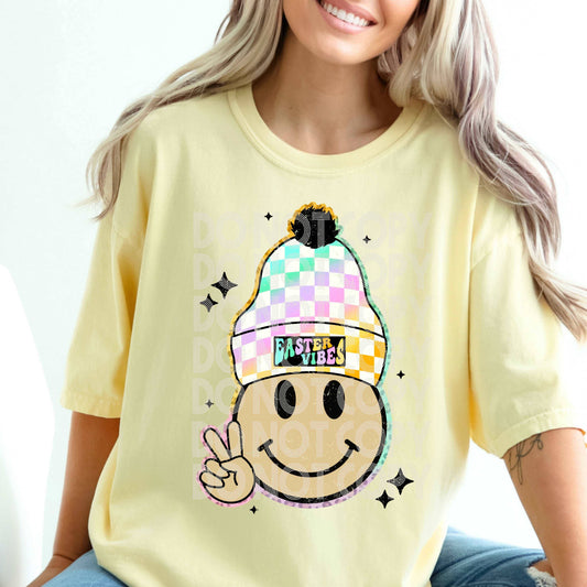 Easter Vibes Grunge Smile #1659  - Ready to Press DTF Transfer Full Color - Pro Blanks