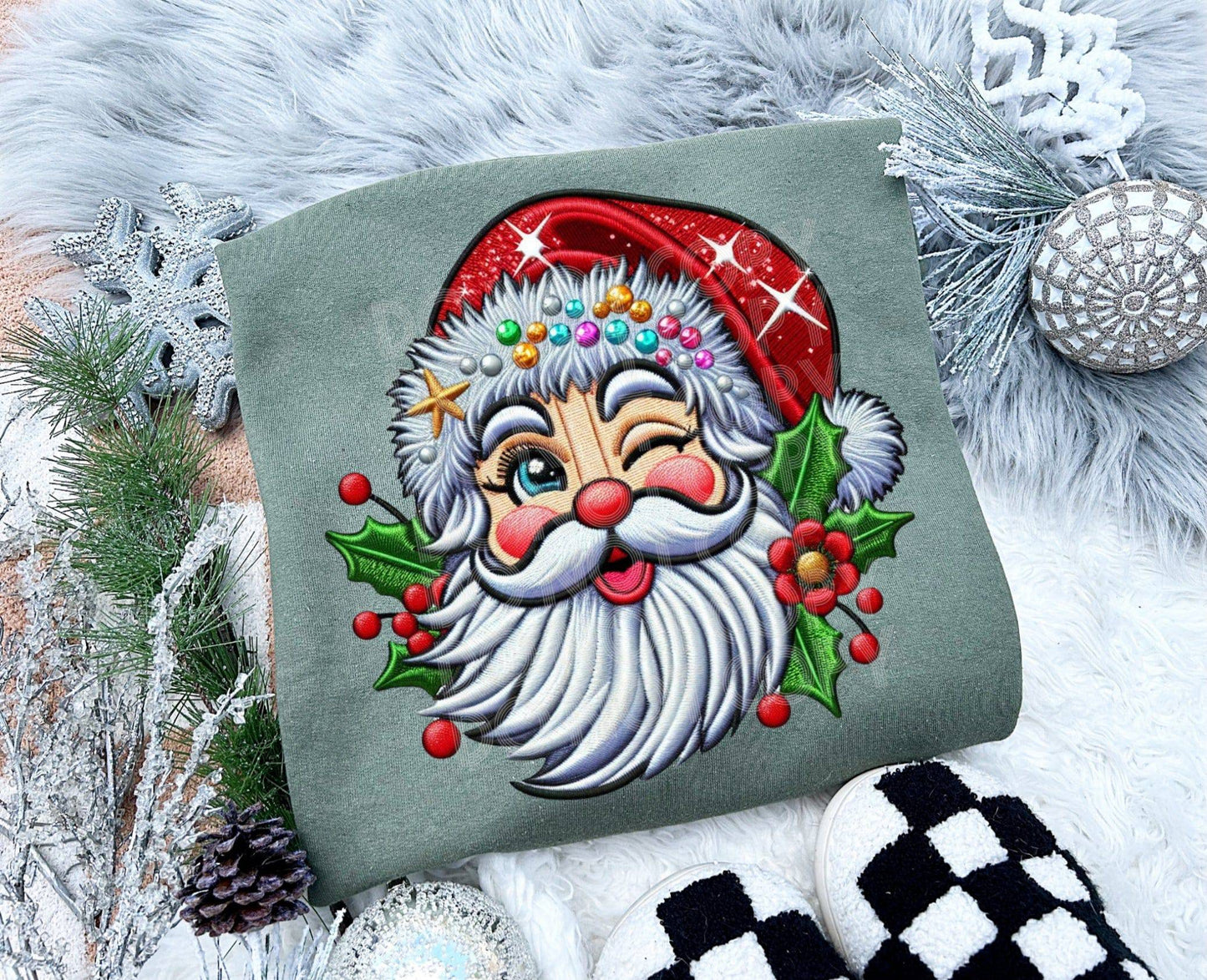 Embroidery Santa Sparkle #4004 - Ready to Press DTF Transfer Full Color - Pro Blanks