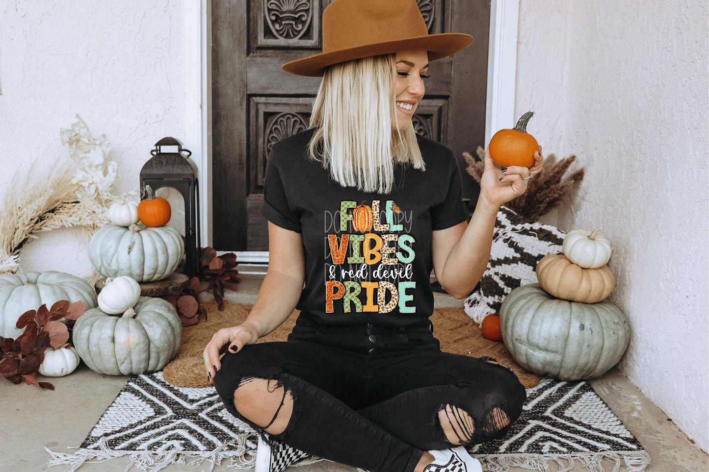 Fall Vibes and Red Devil Pride #3604 - Ready to Press DTF Transfer Full Color - Pro Blanks