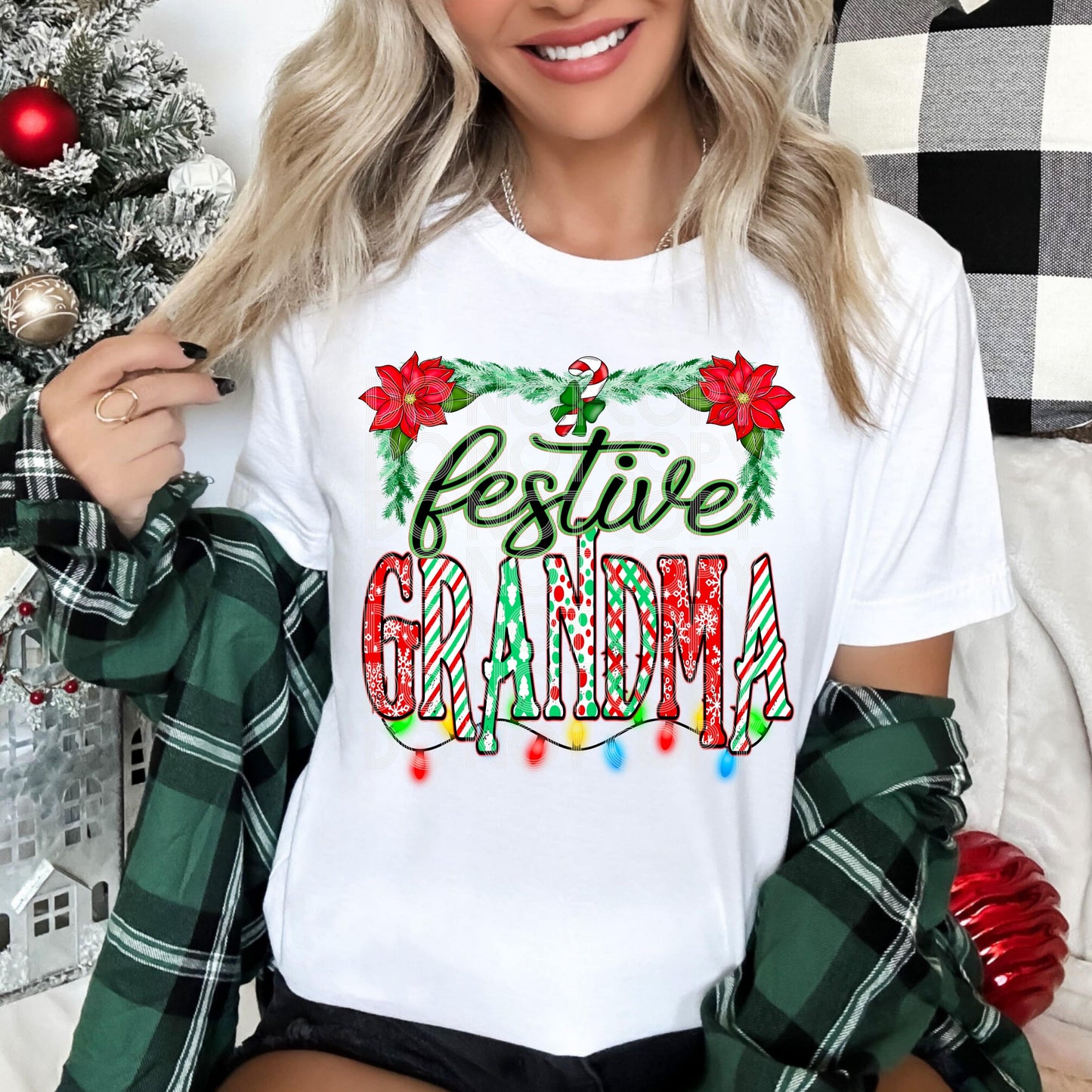 Festive Grandma #3865 - Ready to Press DTF Transfer Full Color - Pro Blanks