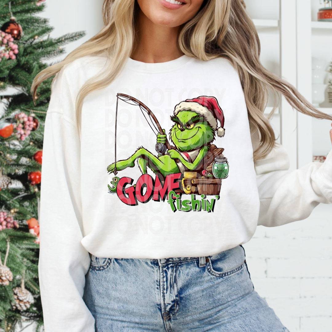 Fishing Grinch #1221 - Ready to Press DTF Transfer Full Color - Pro Blanks