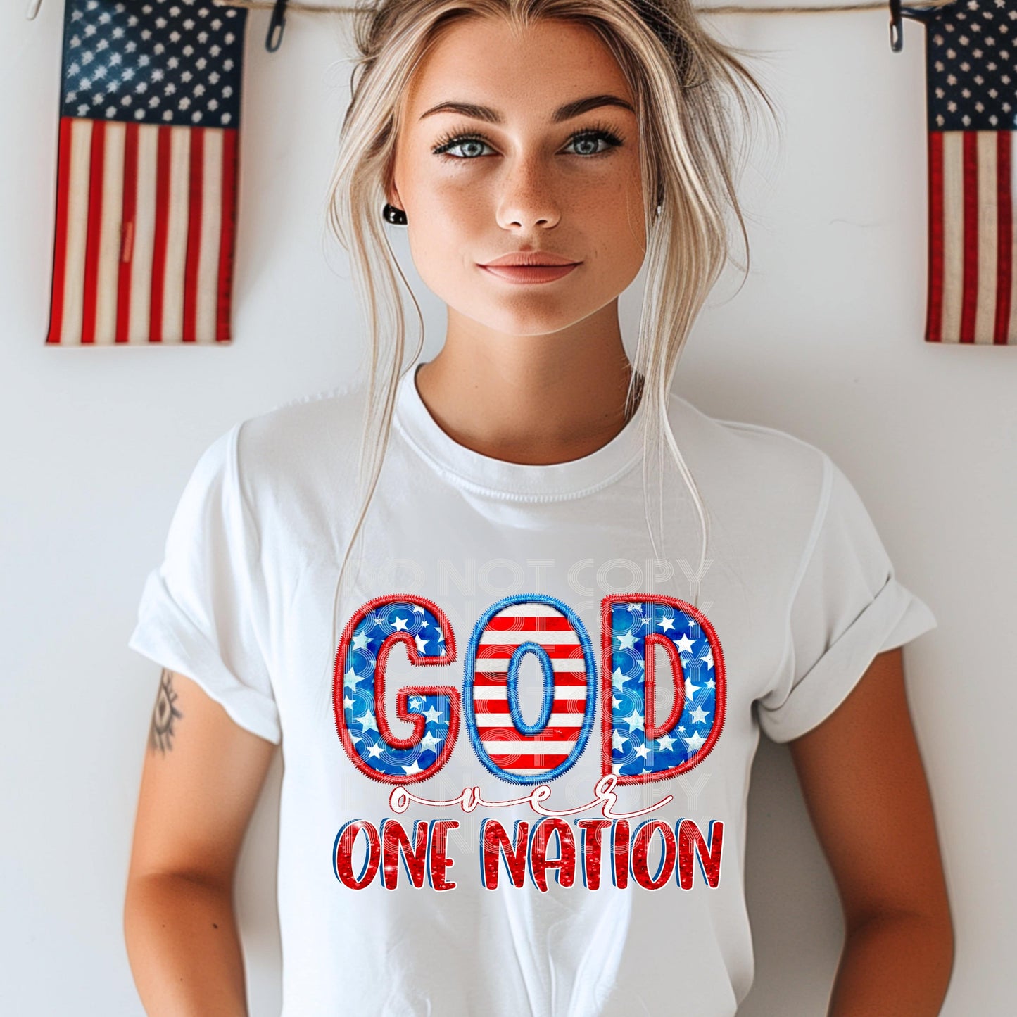 God Over One Nation #3202 - Ready to Press DTF Transfer Full Color - Pro Blanks