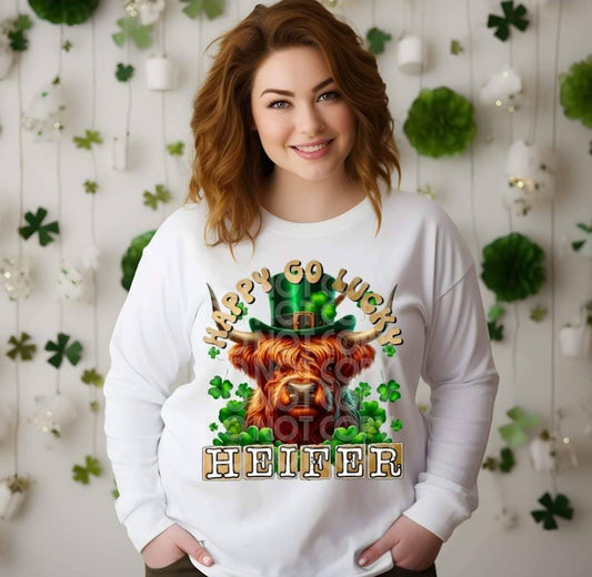 Happy Go Lucky Heifer #1673  - Ready to Press DTF Transfer Full Color - Pro Blanks