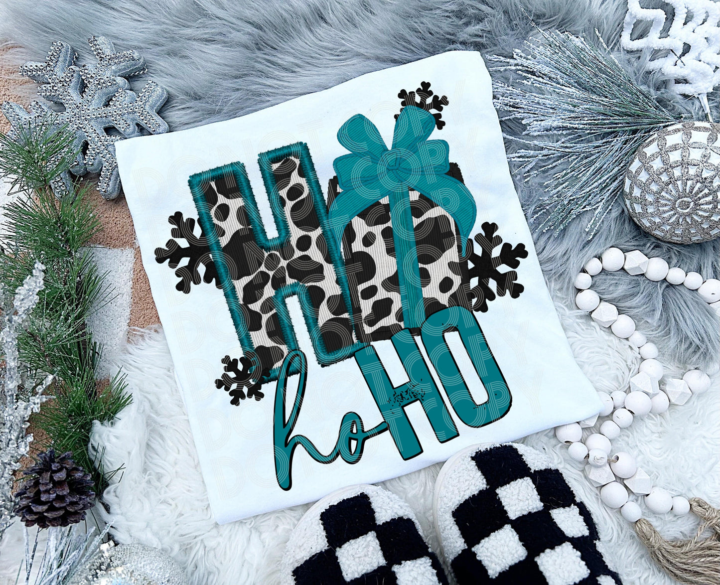 Ho Ho Ho Cow Print #3924 - Ready to Press DTF Transfer Full Color - Pro Blanks