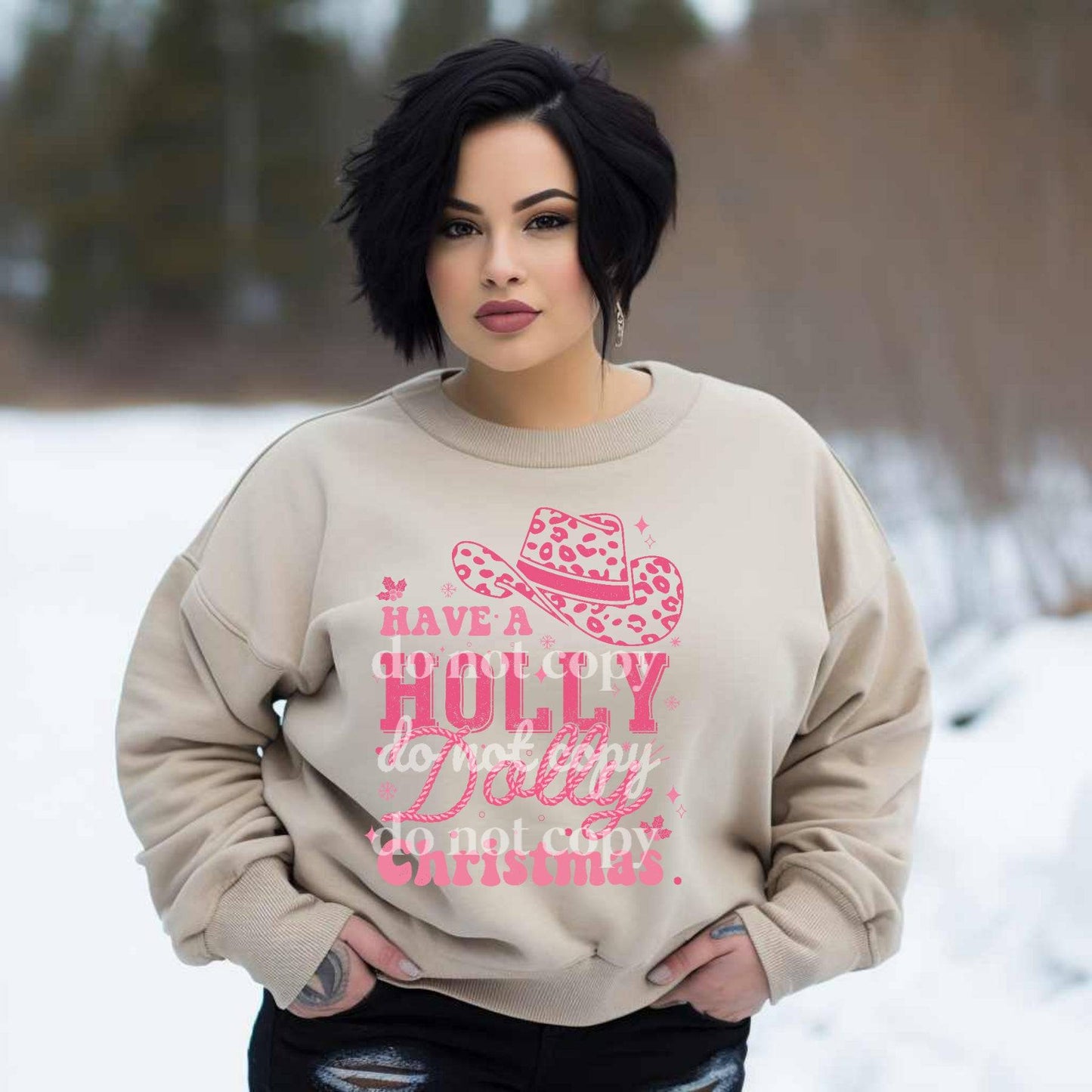 Holly Dolly Christmas #1049 - Ready to Press DTF Transfer Full Color - Pro Blanks