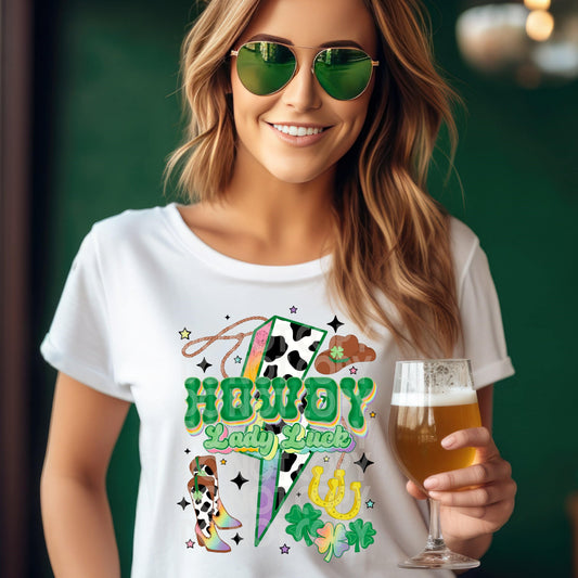 Howdy Lady Luck #1635  - Ready to Press DTF Transfer Full Color - Pro Blanks