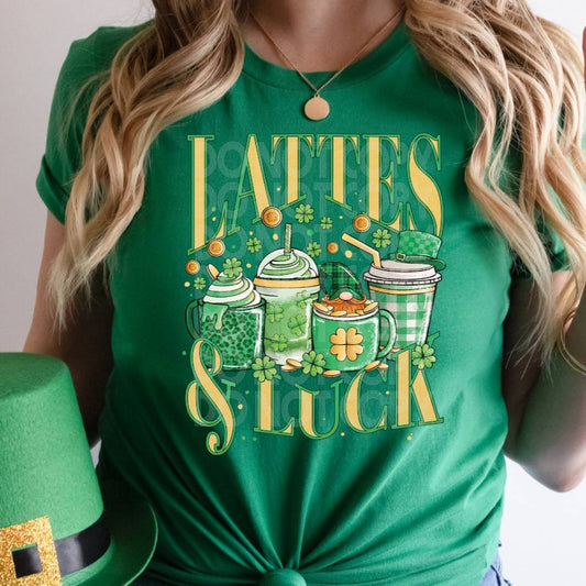 Lattes & Luck #1759  - Ready to Press DTF Transfer Full Color - Pro Blanks