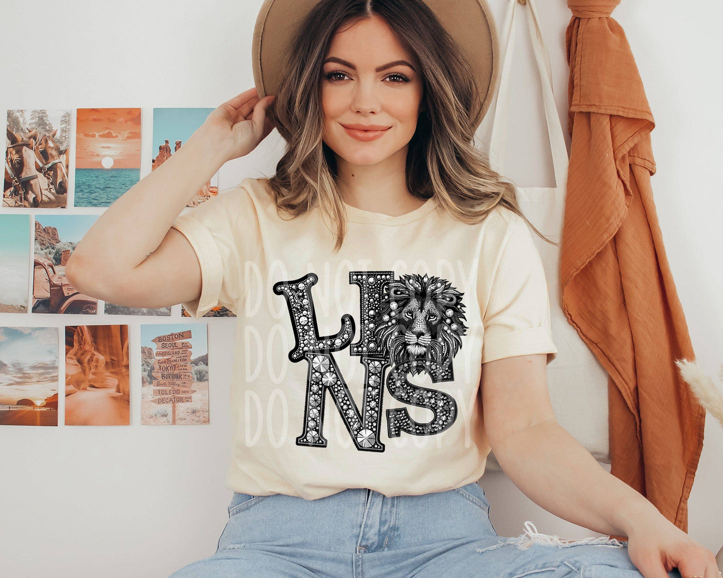 Lions Rhinestone #3505 - Ready to Press DTF Transfer Full Color - Pro Blanks