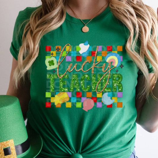 Lucky Teacher #1756  - Ready to Press DTF Transfer Full Color - Pro Blanks