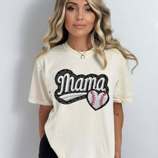 Mama Faux Embroidery Baseball #1778 - Ready to Press DTF Transfer Full Color - Pro Blanks