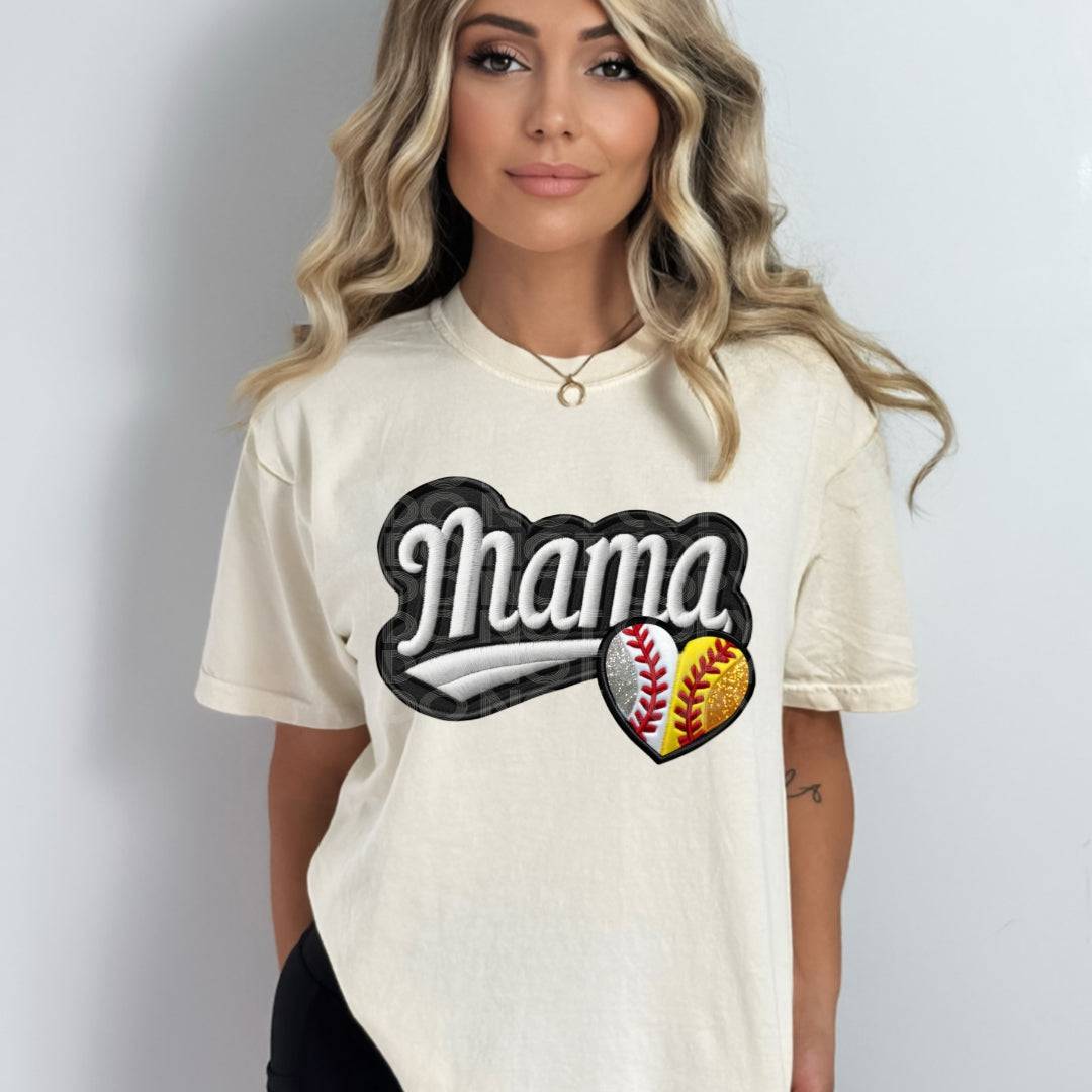 Mama Faux Embroidery Baseball/Softball #1780 - Ready to Press DTF Transfer Full Color - Pro Blanks