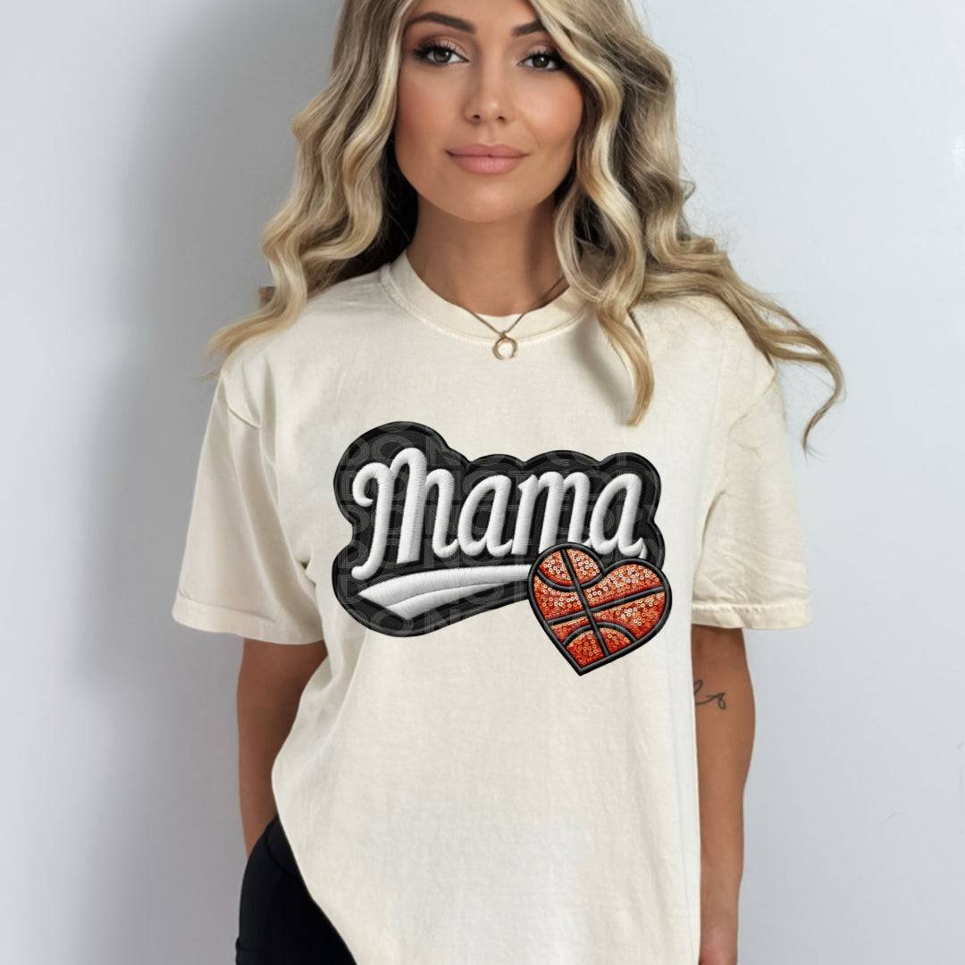 Mama Faux Embroidery Basketball #1781 - Ready to Press DTF Transfer Full Color - Pro Blanks