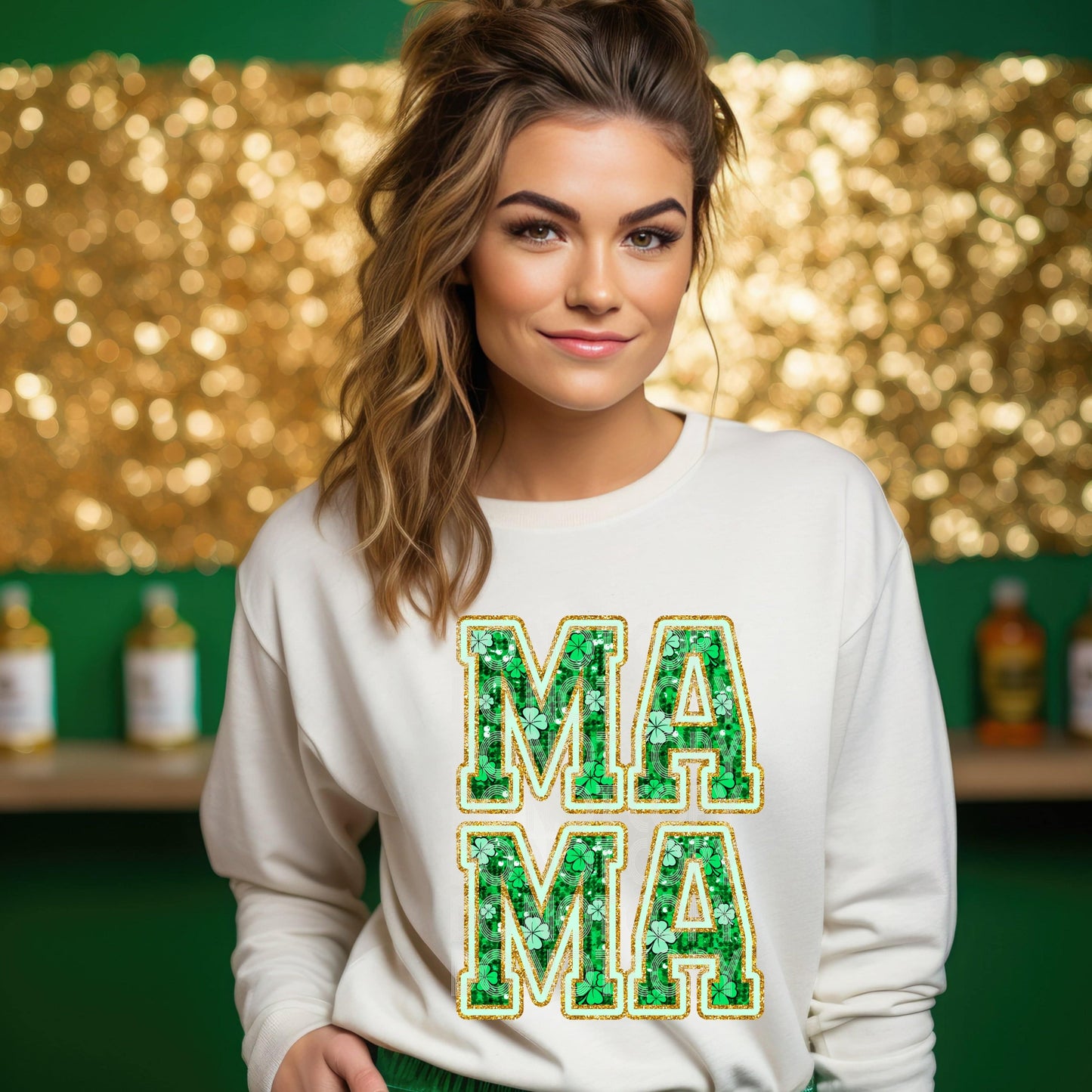 Mama Green Clover #1633 - Ready to Press DTF Transfer Full Color