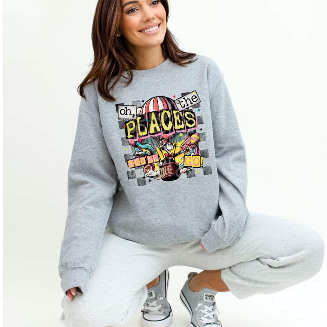 Oh The Places #1442  - Ready to Press DTF Transfer Full Color - Pro Blanks