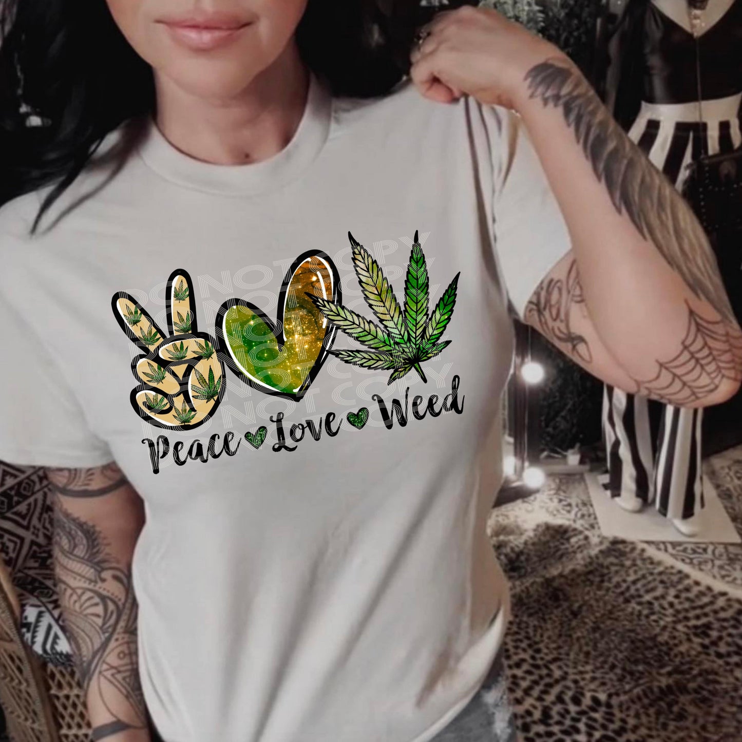 Peace Love Weed #3004 - Ready to Press DTF Transfer Full Color - Pro Blanks