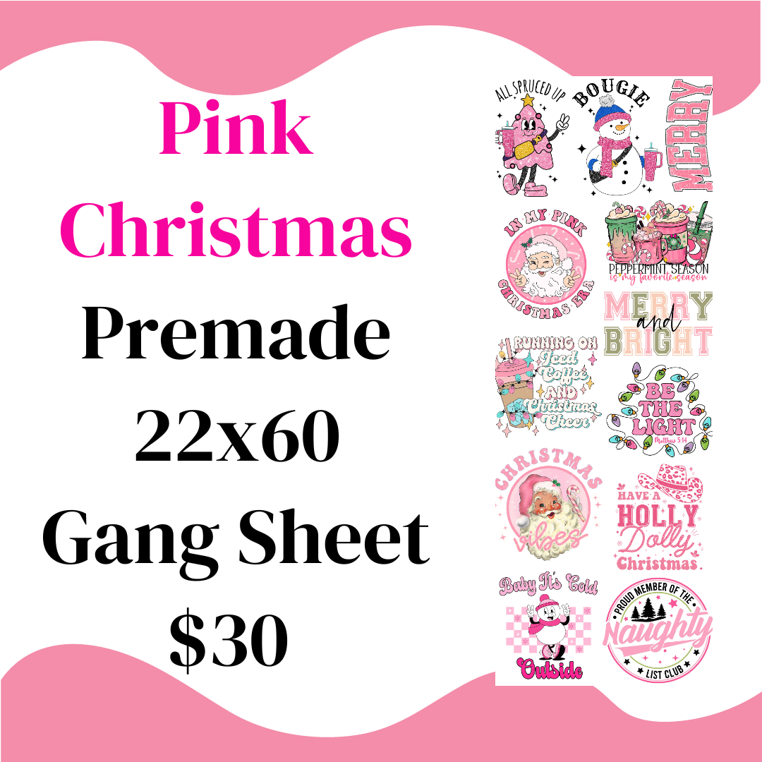 Pink Christmas Premade 22x60 DTF Gang Sheet - Pro Blanks
