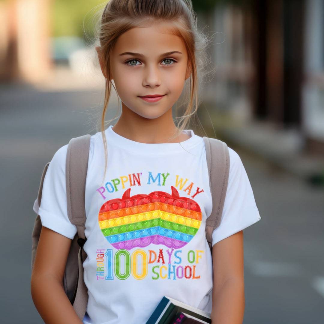 Poppin My Way Through 100 Days #1474  - Ready to Press DTF Transfer Full Color - Pro Blanks