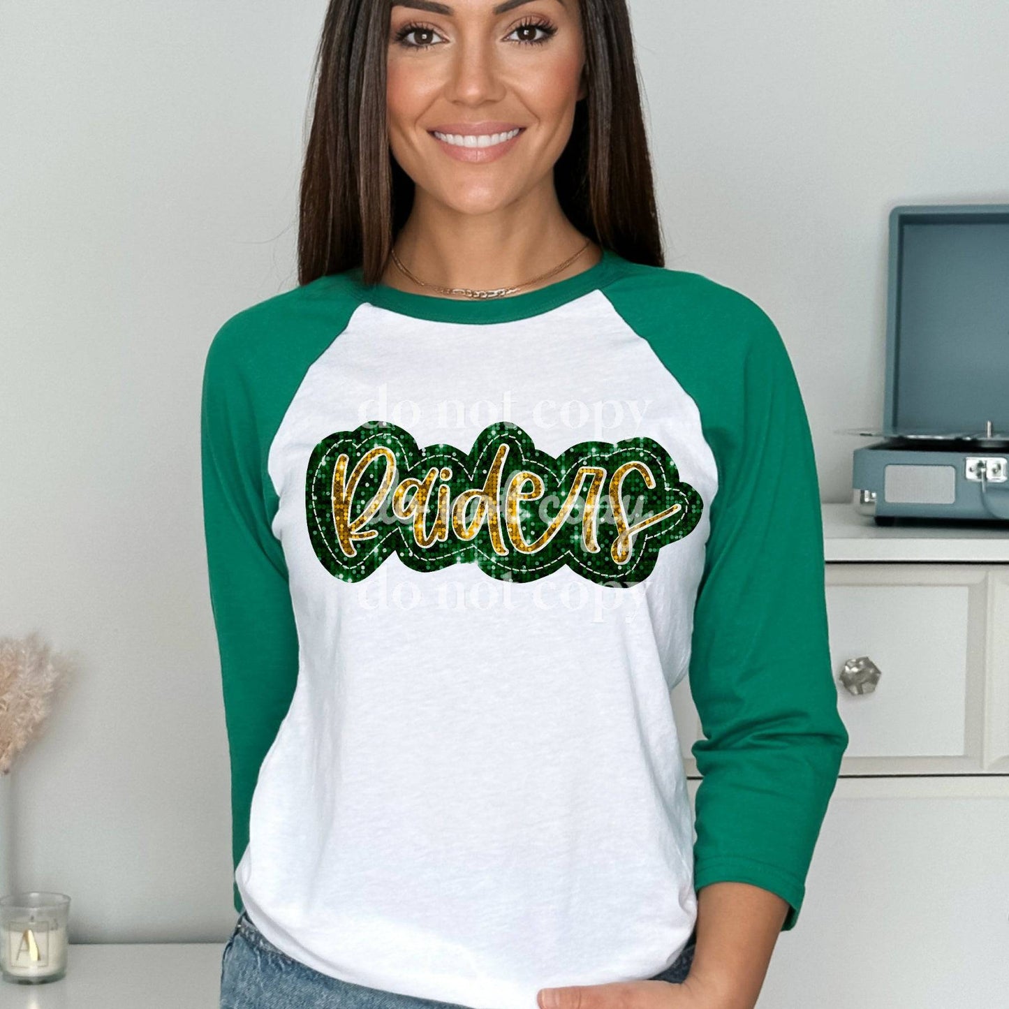 Raiders Green And Gold Sequins - Ready to Press DTF Transfer Full Color - Pro Blanks