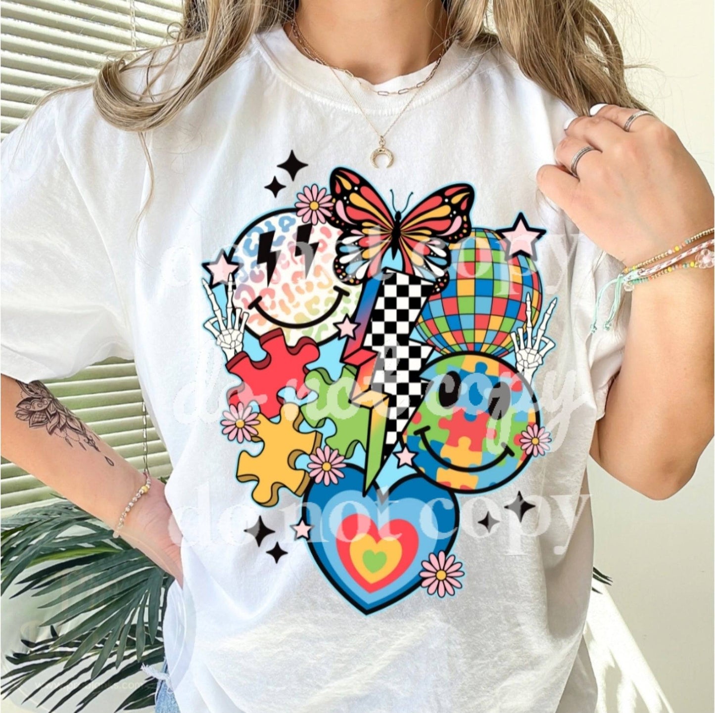 Retro Autism Smile - Ready to Press DTF Transfer Full Color - Pro Blanks